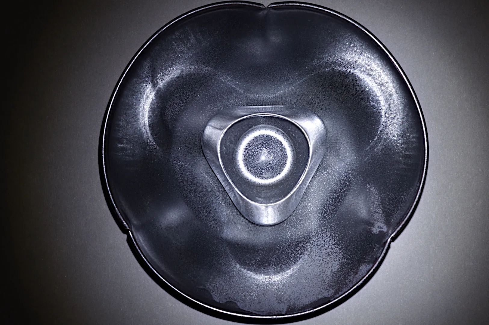 Sake Cup Wave inside Trifoliate Tenmoku Bowl