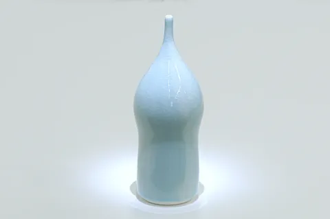 Ice Blue Crackle Long Necked Vase