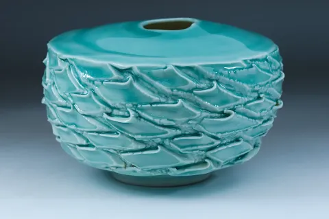 Deeply Textured Teal Vase