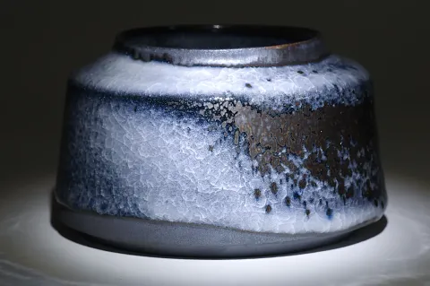 Lidded Container Black Ice Crackle