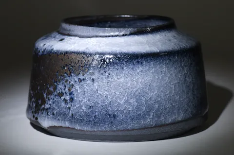 Lidded Container Black Ice Crackle