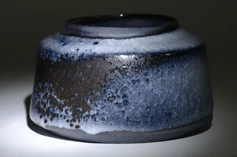 Lidded Container Black Ice Crackle