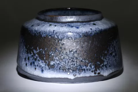 Lidded Container Black Ice Crackle