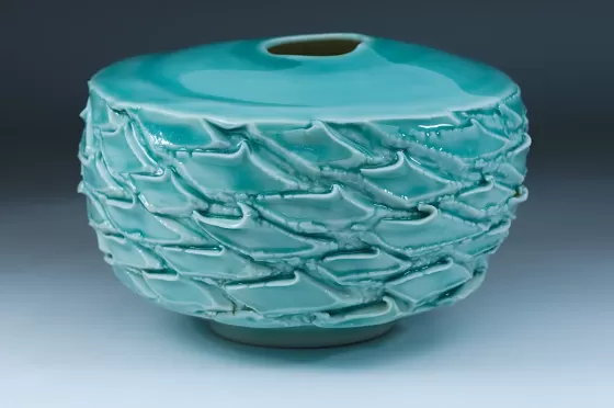 Deeply Textured Teal Vase